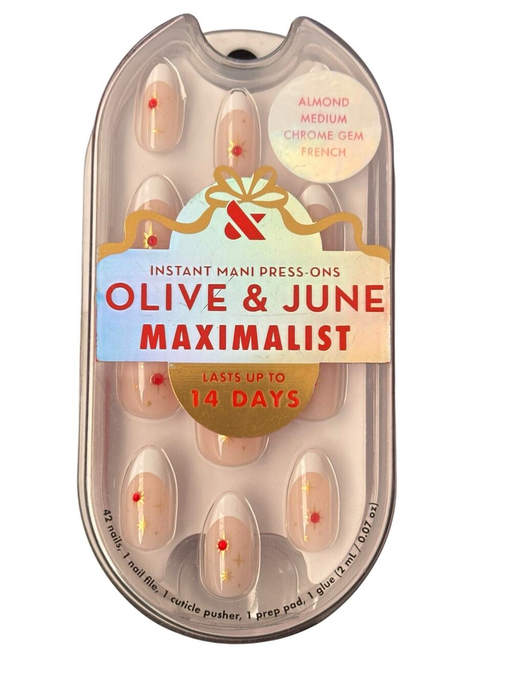 Olive‎ & June Press‑On Nails – Maximalist Chrome Gem French– Almond-Medium- 42ct